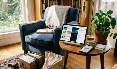 Phone showing shopping tools beside receipts